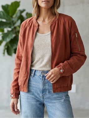 Lola Rae Gemma Tencel Bomber Jacket Burnt Orange Rust Size Medium